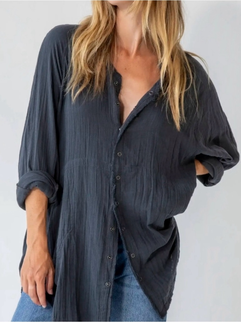 NWT NATURAL LIFE Laid Back Cotton Button Down Top XXL cotton gauzy
